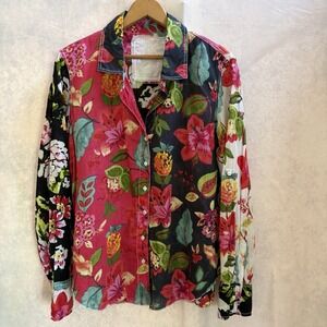Cino Floral Button Down Shirt 100% Cotton Size X-Large Boho Resort Chic